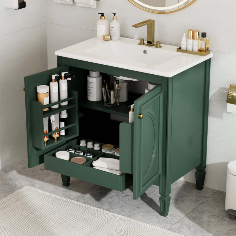 Meuble-lavabo vintage de 30 pouces avec lavabo, portes à fermeture en douceur et beaucoup de rangement pour des salles de bain élégantes et fonctionnelles