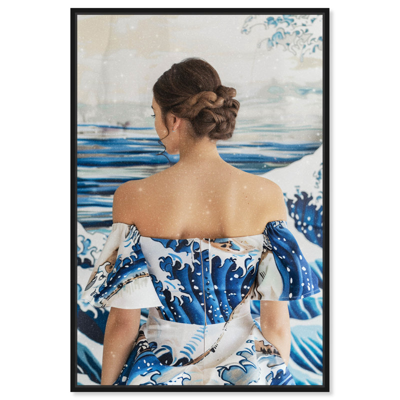 «Great Wave Dress Fashion» par Art Remedy, Cadre noir, H 16 po x l 11 po