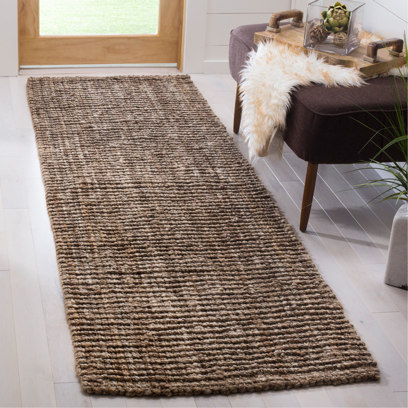 Alda Natural Gray Hand-Woven Jute Rug, Runner 2'6" x 12'