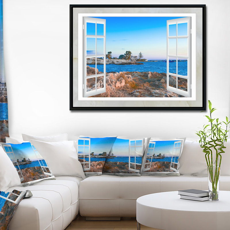 «Open Window to Blue Seashore», reproduction, H 30 po x l 40 po x P 1,5 po, Toile avec cadre flottant