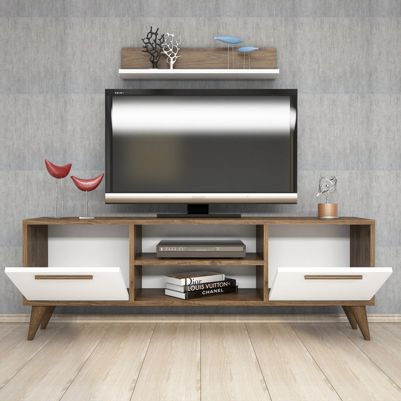 Meuble audio-vidéo pour téléviseur de 55 po ou moins, Blanc / noyer