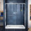 Porte de douche coulissante semi-encadrée transparente DreamLine Infinity-Z 81 cm P x 152 cm L x 190 cm H, avec bonde à gauche et receveur de douche blanc.