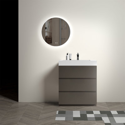 Meuble-lavabo autoportant de 30 po avec évier, grand meuble-lavabo autoportant pour salle de bain moderne, lavabo une pièce sans drain ni robinet