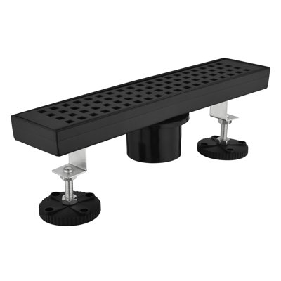 11.9 In.  Linear Grid Shower Drain With Leveling Feet And Flange In Matte Black