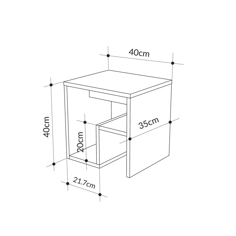 Bon Square End Table Open Shelf Storage, G-Shaped Coffee Table 40cm, Dark Oak