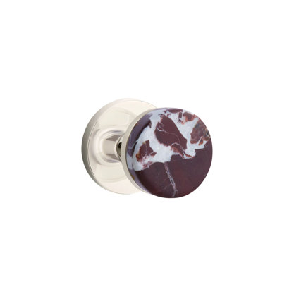 Mortaise intérieure Emtek Select Passage avec rosette à disque et tige conique, bouton en marbre Rosso Levanto (droit)