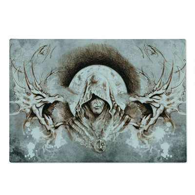 Ambesonne Dragon Cutting Board Large Size Monk Branches Medieval Grey Umber Brown
