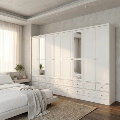 Large Wardrobe Closet Organizer With Mirror & 12-Drawer