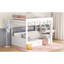 Lit superposé convertible gris pleine grandeur avec rangement, escalier, table de chevet et 3 tiroirs couleur bois, rangement 3 commodes-1563358397