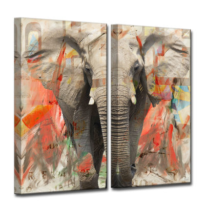 Ensemble de 2 reproductions d’art sur toile tendue, "Elephant I" par Tristan Scott