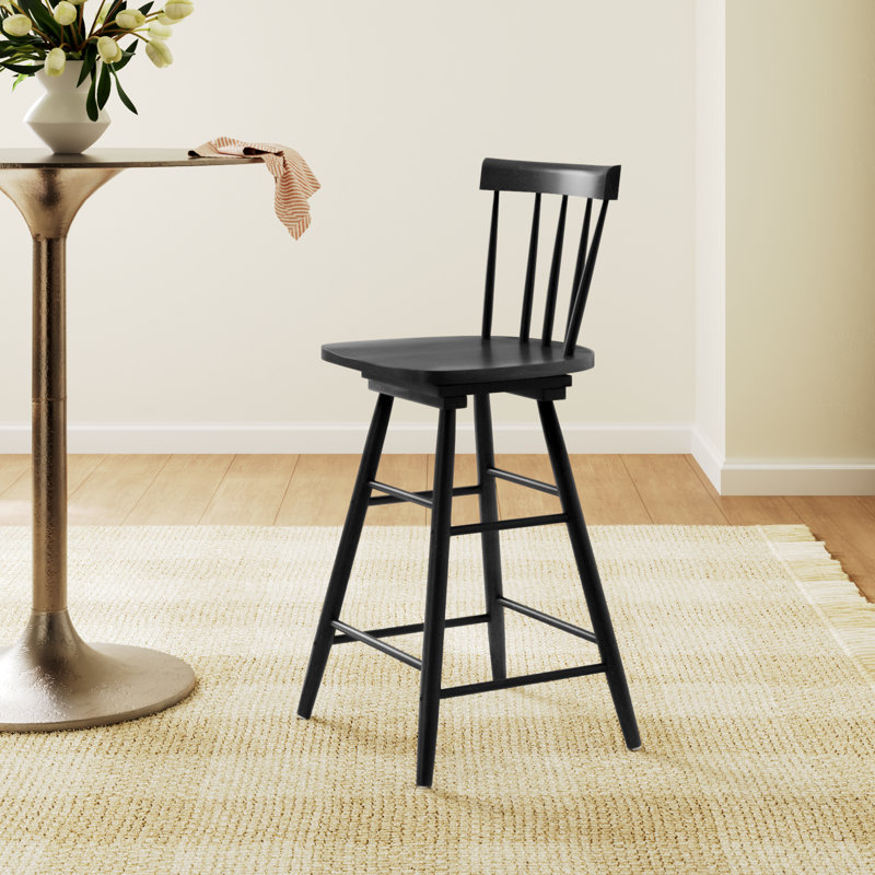 Portside Swivel Solid Wood Counter Stool, Black