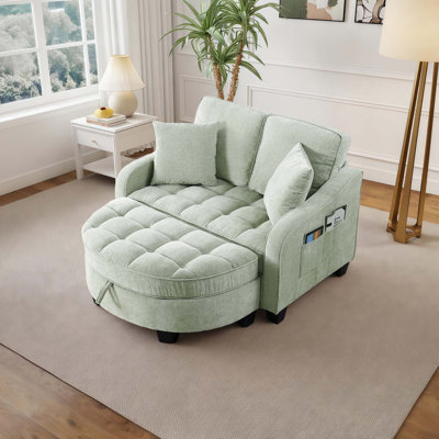 51'' Chenille Upholstered Two-seater Sofa, Ottoman With Storage