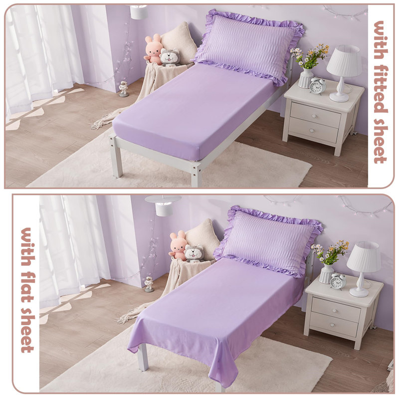 Ensemble de literie pour lit de bébé 4 pièces Seersucker Textured Comprend un édredon, un drap plat, un drap-housse et une taie d'oreiller