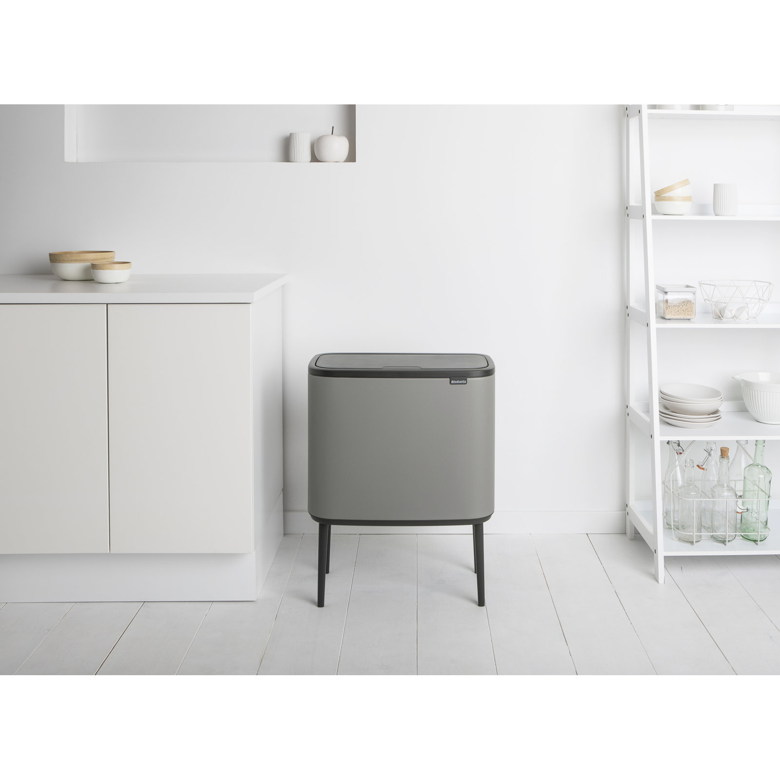 Brabantia Bo Touch Top 9gal Recycling Can, Mineral Concrete Gray