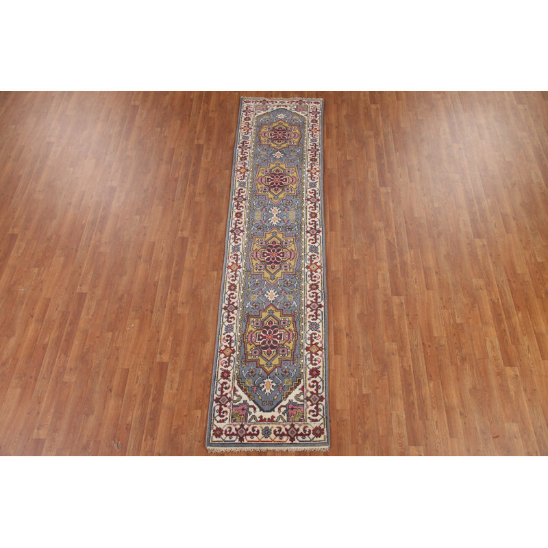 Tapis de couloir bleu en laine 2x10