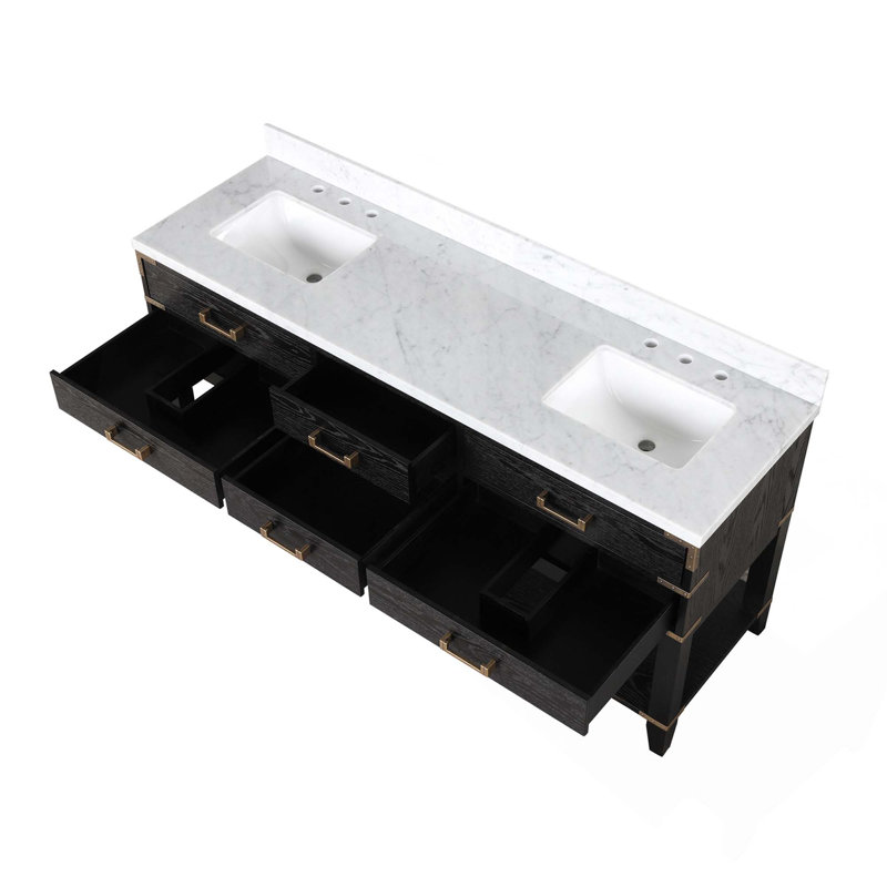 Meuble-lavabo double avec miroirs et tablette ouverte, 72"