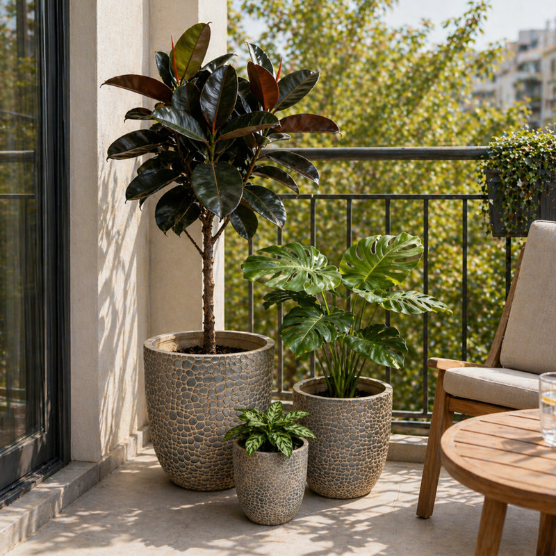Ensemble de 3 pots à fleurs avec draineurs pour l'intérieur et l'extérieur MGO
