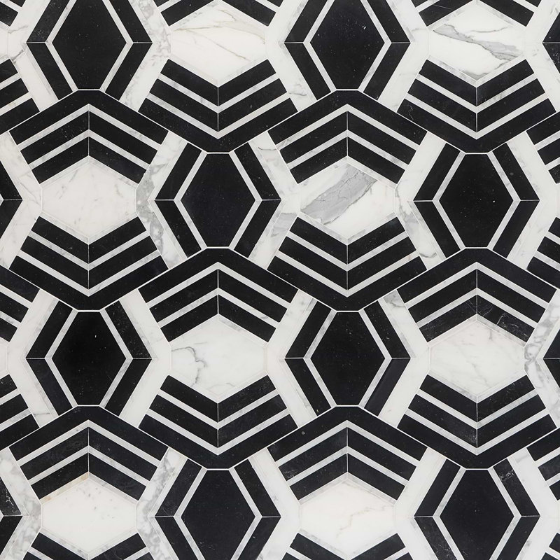 Mezzo 11x18 Polished Calacatta Marble Mosaic Tile, Brava Polished