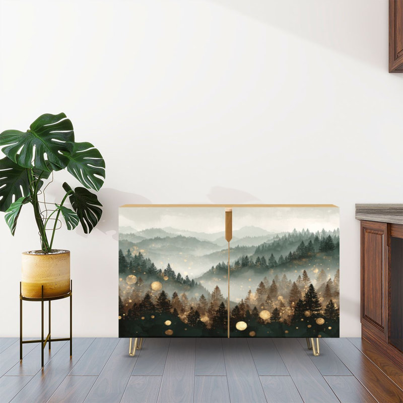 Buffet Buffet avec rangement Atmospherique Pine Forest Art avec 2 portes pour le salon et la cuisine