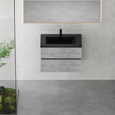 24"-72" Floating Single/ Double Bathroom Vanity Wall-Mounted Vanity with Integrated Quartz Top, 1/2 Basins, 2/4 Soft Close Drawers