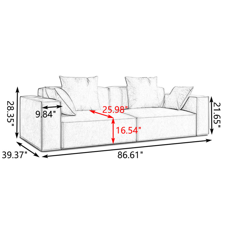 86.61" 100% Polyester Modular Sofa cushion couch, Green