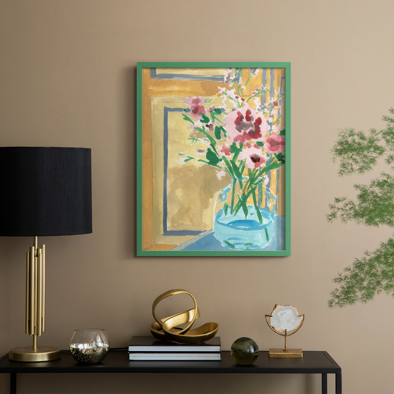 Fleurs en bouteille I, reproduction encadrée - bois massif, H 11 po x l 9 po, Vert
