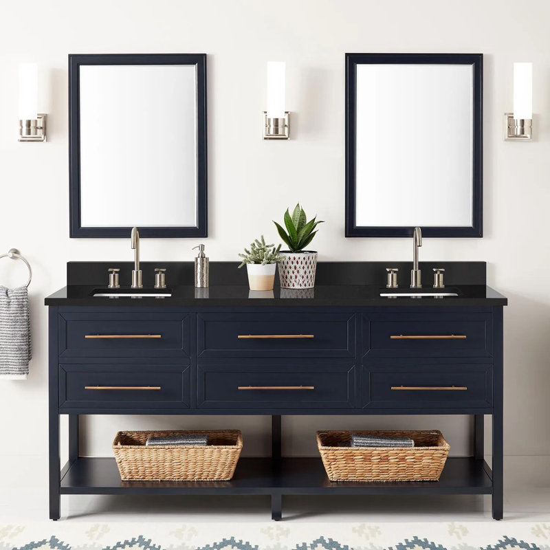 72" Robertson Double Bathroom Vanity Set with Rectangular Undermount Sinks, 8" Widespread, Feathered White Quartz, White