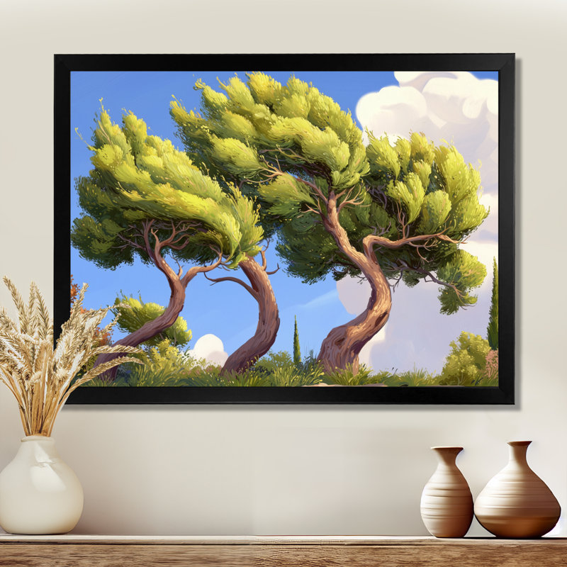 «The Swaying Cypress Pointillism XIII - Van Gogh», art mural, salon, H 24 po x l 32 po, Noir