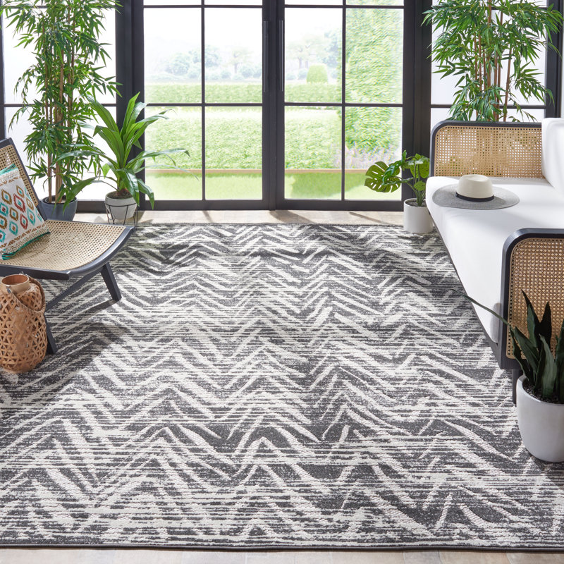 Joannette Performance Chevron Indoor/Outdoor Area Rug, Square 6'7"