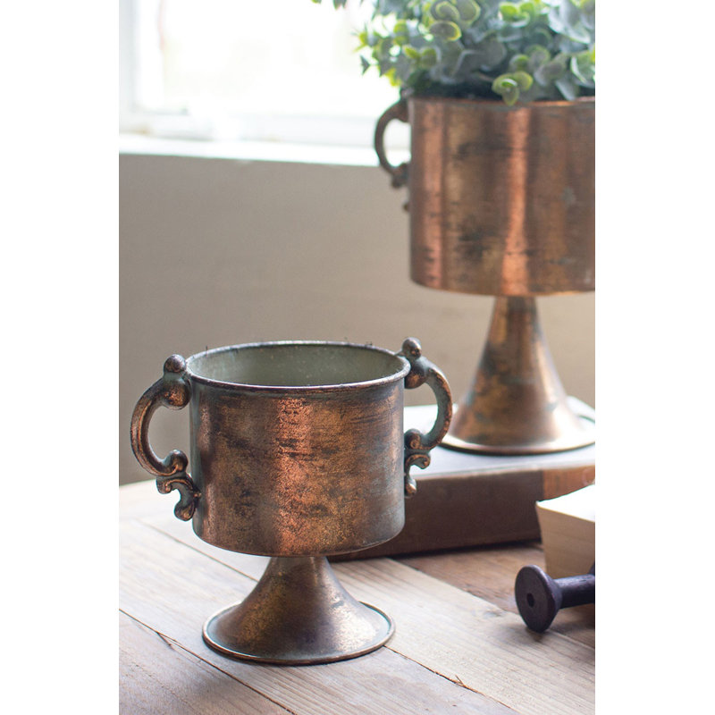  Antique Copper Finish Planters 9"H Brown – Set of Two Metal Vintage Decorative Accent Pots
