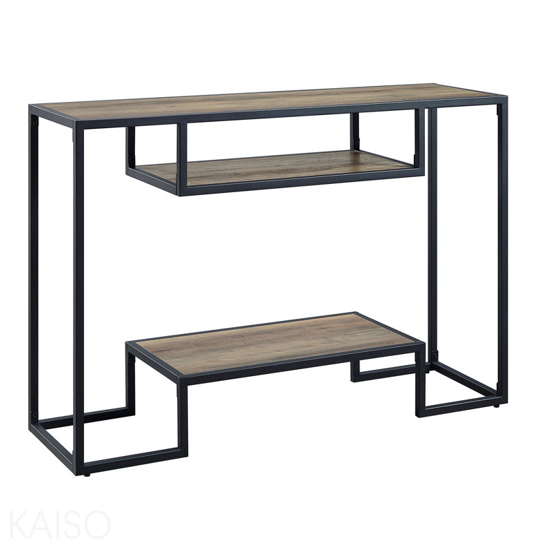 Console en chêne rustique, 2 tablettes pour le salon - noir