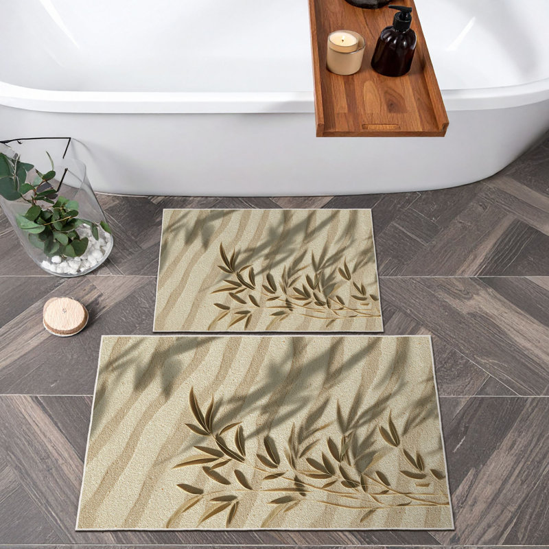 Ultra-Soft Bathmat Set (2 Pieces), Beige, 19.7 x 23.6 inches & 23.6 x 39.4 inches | 100% Polyester, 650 g/m², 0.2 in Pile Height | Non-Slip Dot Base, Machine Washable, Perfect for Bathroom Comfort & Safety