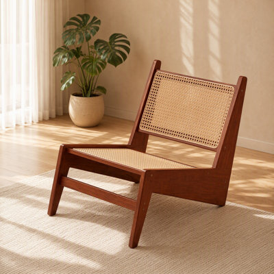 Fauteuil lounge d'appoint en rotin de style moderne du milieu du siècle