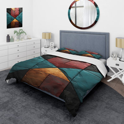 Blue And Red Chevron Tiles Elegance II - Abstract Tile Duvet Cover Set