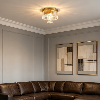 Lustre 12,6 "à 2 niveaux en cristal doré - Plafonnier moderne K9 4 lumières