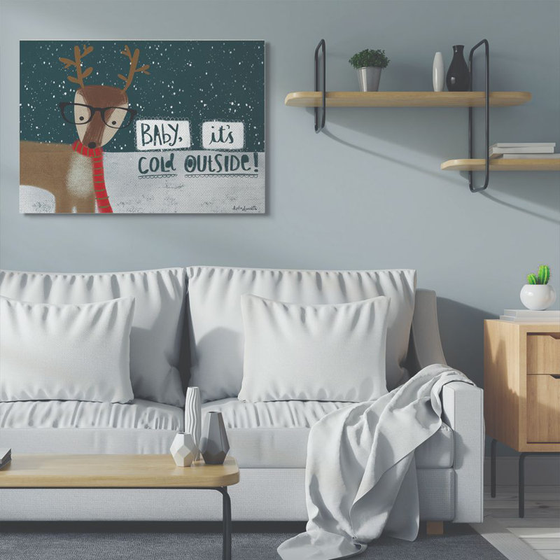 «Baby Its Cold dehors Deer», peinture, H 36 po x l 48 po, Toile tendue
