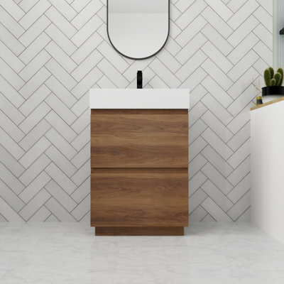 Bathroom Vanity With Resin Sink In 24 Inch, Freestanding Bathroom Vanity With 2 Soft Close Drawers