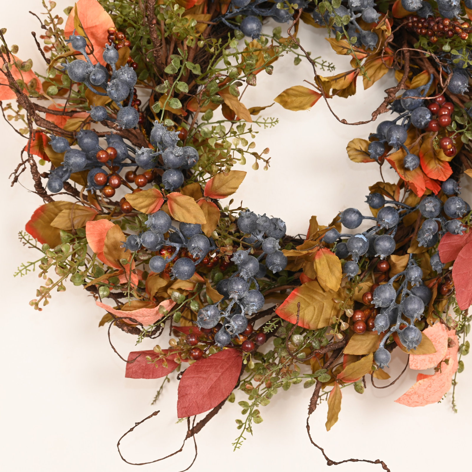 24" Handcrafted Berry Thanksgiving Wreath, Orange;Blue
