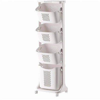 Trieur de paniers à linge à 4 niveaux, rangement à linge avec roulettes, paniers à linge roulants amovibles, chariot de salle de bain pour vêtements sales, blanc