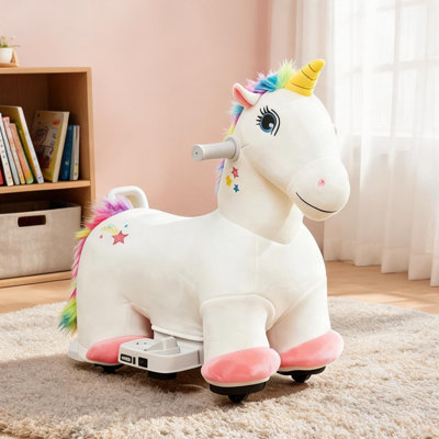 27,2 po x 13,4 po x 20,9 po Jouets pour bébé Ride-On avec 27,2 pouces de long avec un jouet en peluche licorne blanche