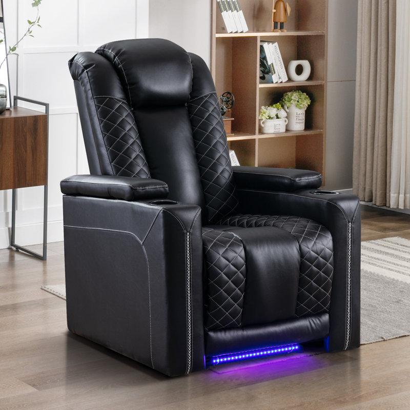 Fauteuil inclinable électrique de 35,4 po de large Airy en cuir avec port USB et porte-gobelets (ensemble de 5)