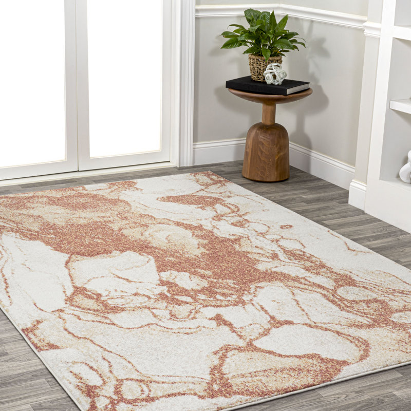 Clemencio Abstract Marbled Modern Orange/Cream Rug, Rectangle 5'3" x 8'