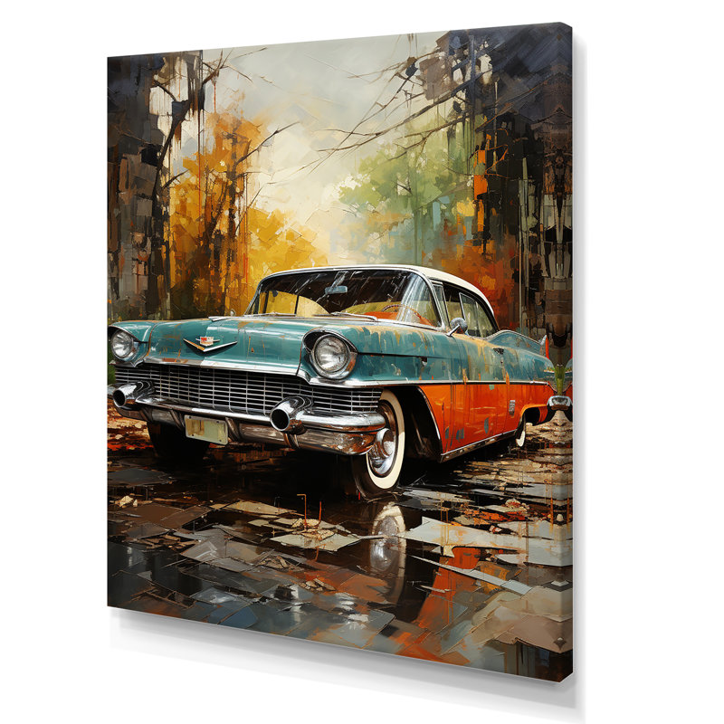 Une voiture rétro - impression sur toile rétro, H 40 po x l 30 po x P 1,5 po, Toile tendue