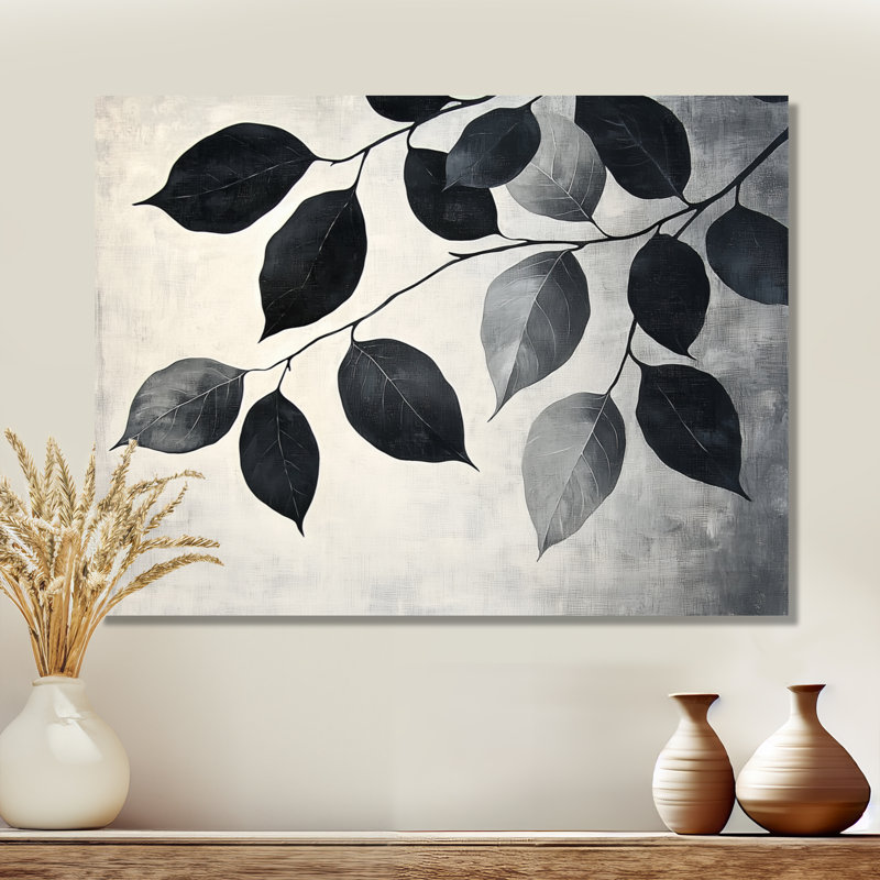 «Black Leaves Shadow Silhouette IV», reproduction d'art sur métal traditionnelle, feuilles, art mural en métal