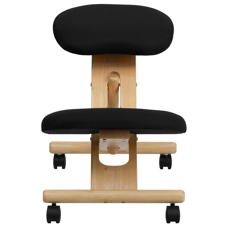 Mobile Wooden Ergonomic Kneeling Office Chair, Black