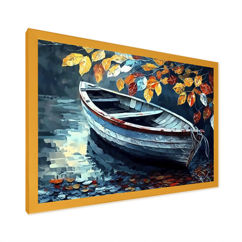 «Canoe on a Lake in Fall V», reproduction sur toile, L 32 po x H 24 po, Cadre photo doré