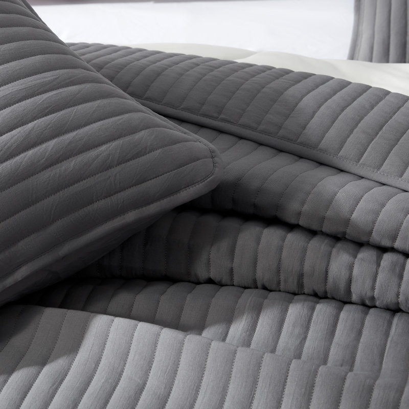 Ensemble de courtepointe droite à point droit, Courtepointe pour lit simple + 1 taie décorative , Gris