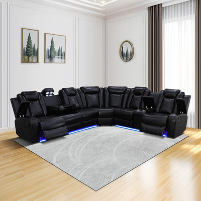 3 - Piece Vegan Leather Power Reclining Sectional Sofa Set With Led Lights And Wireless Charging Station by Wrought Studio