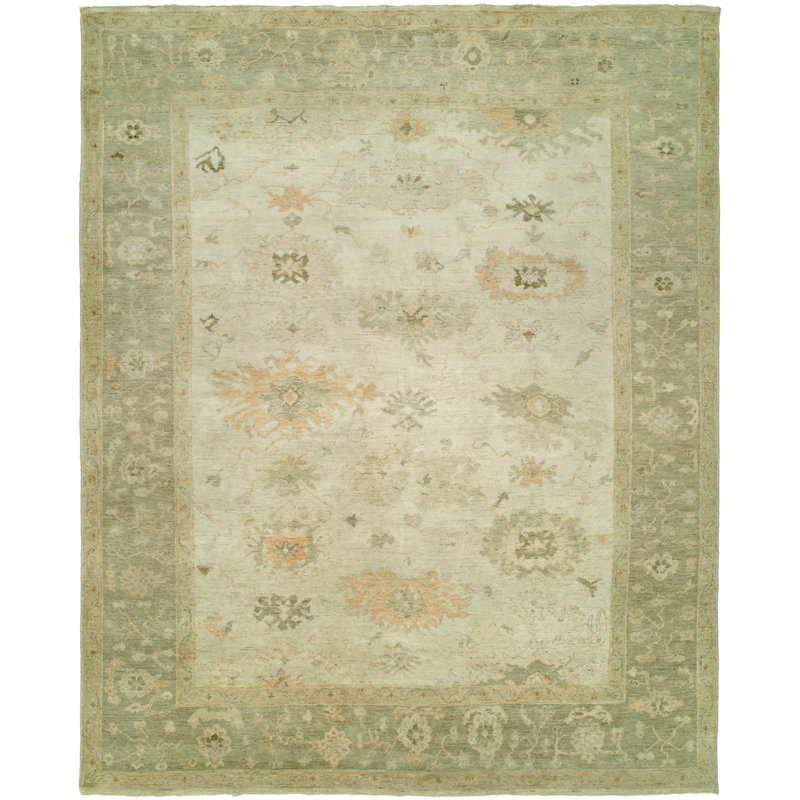 Lyken Wool Oriental Area Rug in Green, Rectangle 3' x 5'