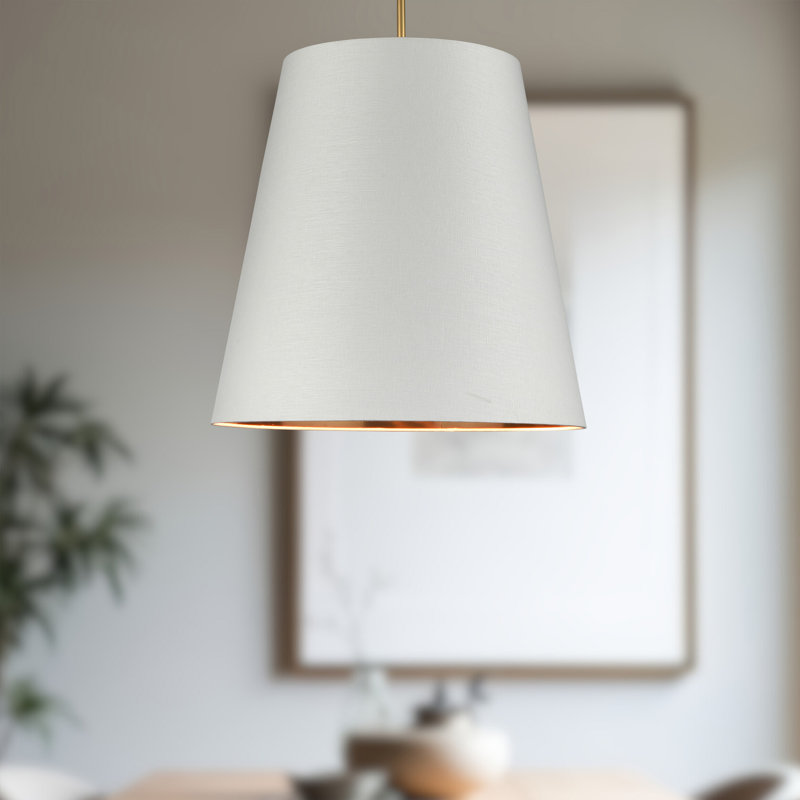 Luminaire suspendu conique unique à 3 lumières Calor, Blanc, H 71,76 po x l 24,88 po x P 24,88 po, Or